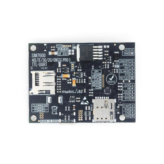 Dual SIM 4G LTE / 3G / 2G / GSM / GPS - Industrial Grade Modem Board ( UART/USB ) - rhydoLABZ (Simcom SIM7600EI)