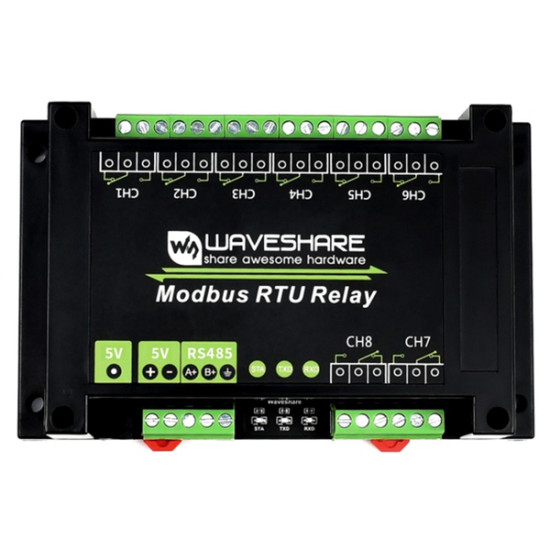 Industrial Modbus RTU 8-ch Relay Module, RS485 Bus (Waveshare)