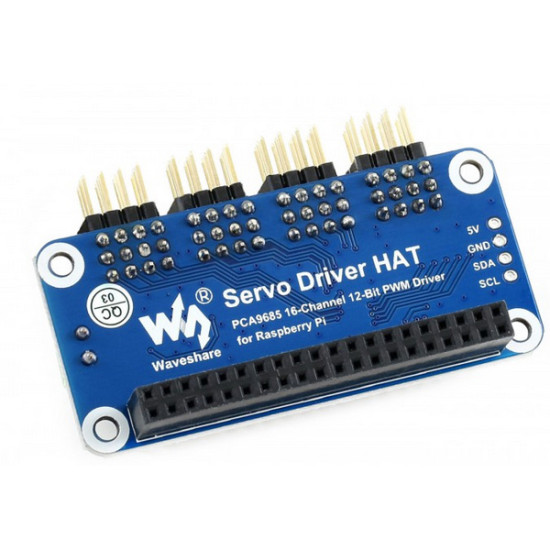 Servo Driver HAT (B) for Raspberry Pi, 16-Channel, 12-bit, I2C